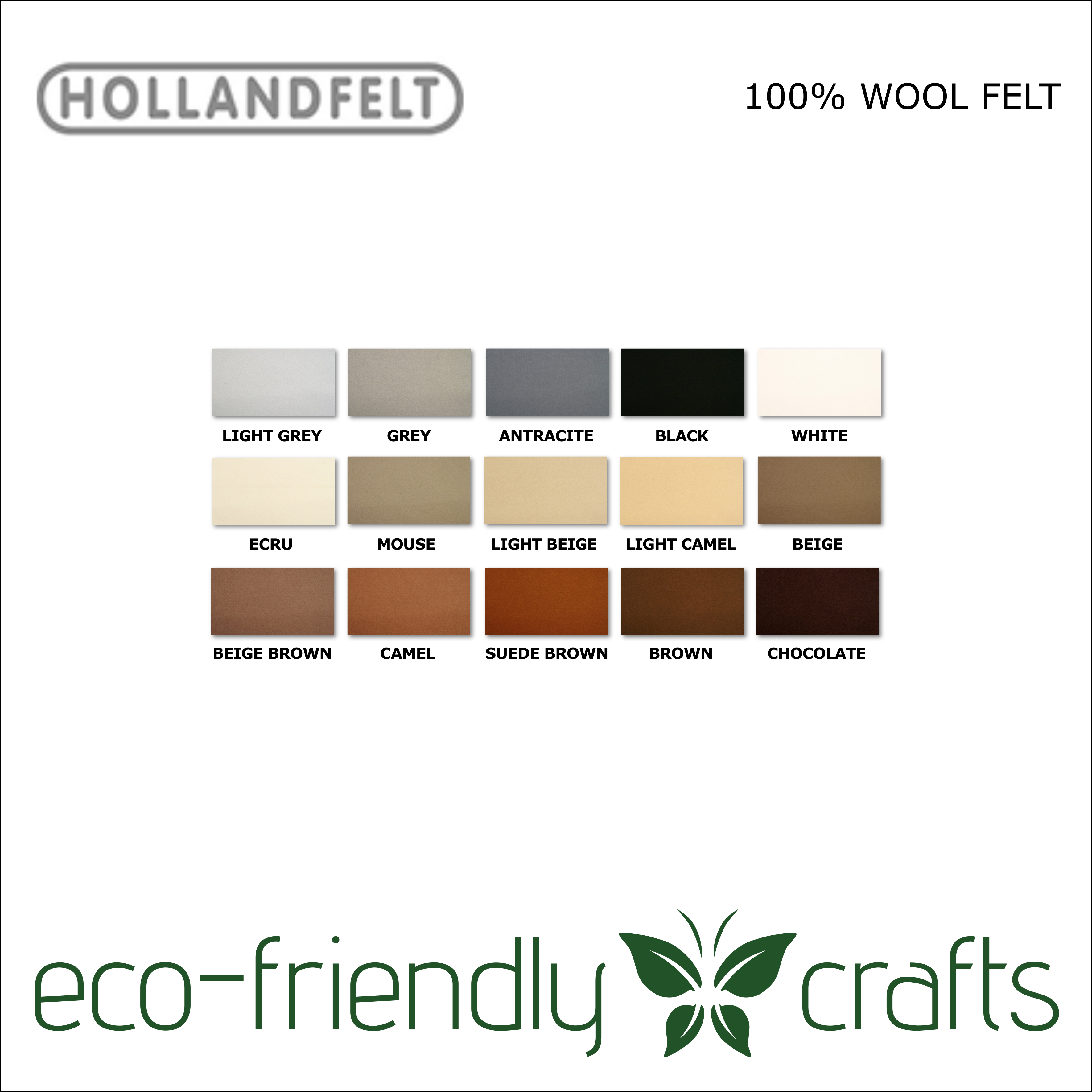 Holland Felt - 100% Merino Wool Felt - Neutrals and Browns - 1mm thick - 20cm x 30cm Single Sheet